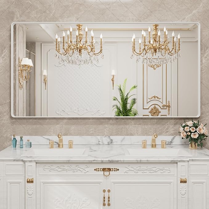 LOAAO 72x32 Inch White Metal Framed Bathroom Mirror