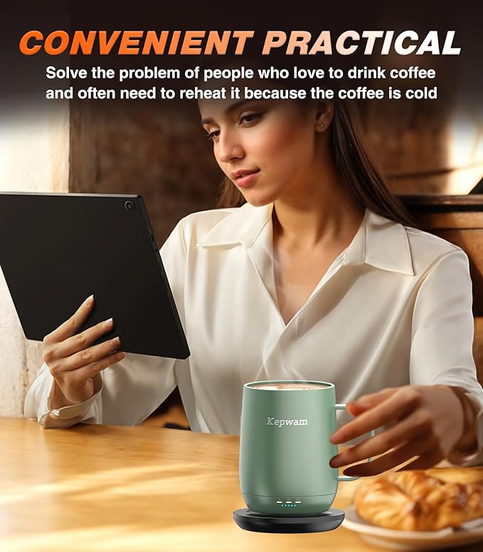 Kepwam Self Heating Coffee Mug T2, 16oz Smart Heated Coffee Mug, 150 Min