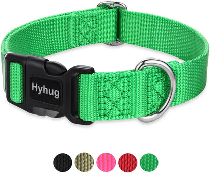Hyhug Pets Classic Regular Dog Collar with Easy to Put On and Off Buckle. (Large, Lime Green)