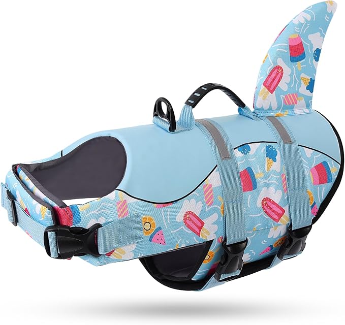 Shark Dog Life Vest for Swimming, Boating, Kayaking, Surfing, Canoeing - High Buoyant Dog Life Jacket, Ripstop High Flotation Swimsuit for Small, Medium, Large Dogs (Blue, Medium)