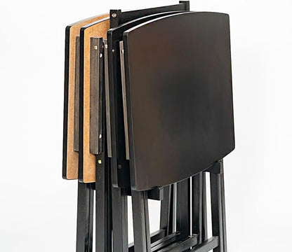PJ Wood 5 Pack XL Oversize Tray Table for Living Room or Kitchen, Indoor TV Tray Set for Small Spaces and Family Gatherings, Black