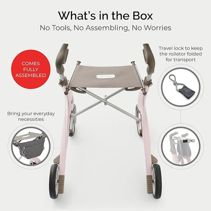 byACRE Carbon Ultralight Rollator Walker - 10.6 lbs Adult Walkers with 4 Wheels and Seat - Lightweight Seated Walkers with Wheels - Foldable Rolling Walker with Seat - Walker for Adults