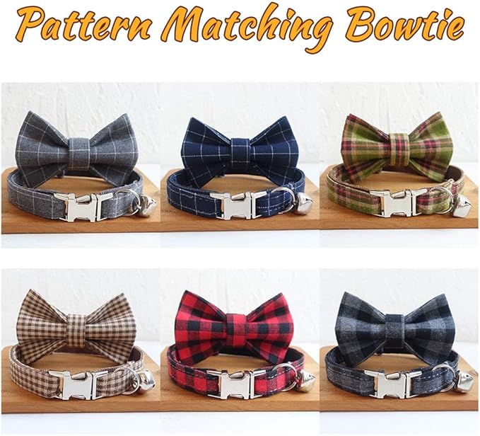 Personalized Cat Collar with Name Plate,Adjustable Tough Nylon Cat ID Collars with Bell,Customize Engraved Pet Name and Phone Number (Plaid Style B)