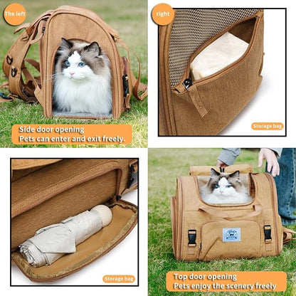 Pet Backpack Carrier for Small Dogs Medium Cats, Puppies,Breathable and Collapsible Design, Portable Travel Bag for Bearded Dragon,Rabbit Cage (Brown +Two-Shoulder, Small)