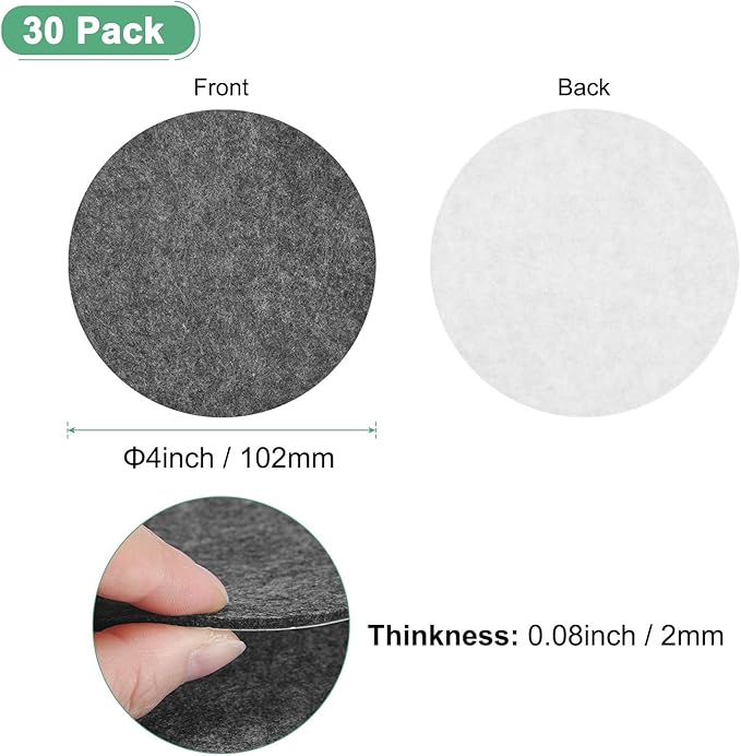 30-Pack Lamp Base Felt, 4 Inch Dia. 2mm Thick Self Adhesive Round Fabric Felt Pads for Lamp/Furniture/DIY, Non-Slip Fiber Backed Patch Circles with Adhesive Backing [Grey]