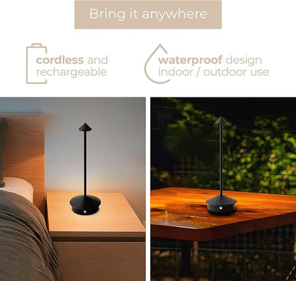 Arrrow LED Cordless USB-C Re-Chargeable Desk Lamp, 5200mAh Battery Operated with 3 Color Temperature 2700K-3000K-3500K and Fingertip Touch On/Off Plus Dimming in Black (Pack of 2)