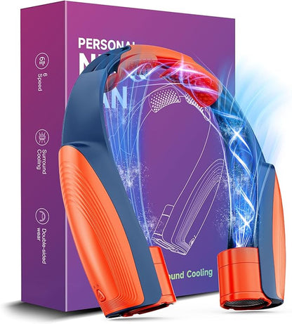 AI Portable Neck Fan with 6 Powerful Speeds, 8000mAh Battery Operated USB-C