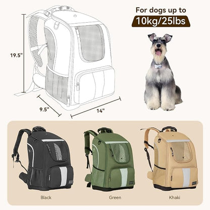Petsfit Pet Dog Carrier Backpack with Upgraded Weight Reduction Design, Cat Dog Backpack with Large Ventilations, Easy-Fit for Traveling Hiking Camping for Small Medium Dogs and Cat, Khaki