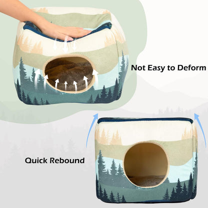 Bienbee Guinea Pig Hideout, Washable Guinea Pigs House Cozy Guinea Pigs Bed for Small Pet Bunny/Rabbit/Hamster/Chinchilla Guinea Pig Accessories Forest Landscape