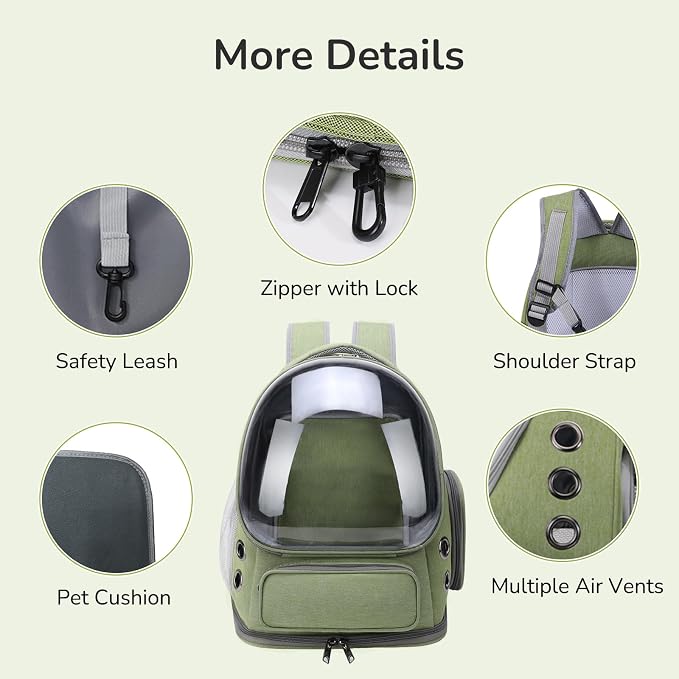 Cat Backpack Carrier for Large Cats, Expandable Cat Bubble Backpack, Dog Carriers for Small Medium Dogs, Airline Approved Pet Carrier for Travel Hiking Outdoor(Green)