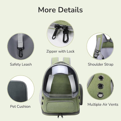 Cat Backpack Carrier for Large Cats, Expandable Cat Bubble Backpack, Dog Carriers for Small Medium Dogs, Airline Approved Pet Carrier for Travel Hiking Outdoor(Green)