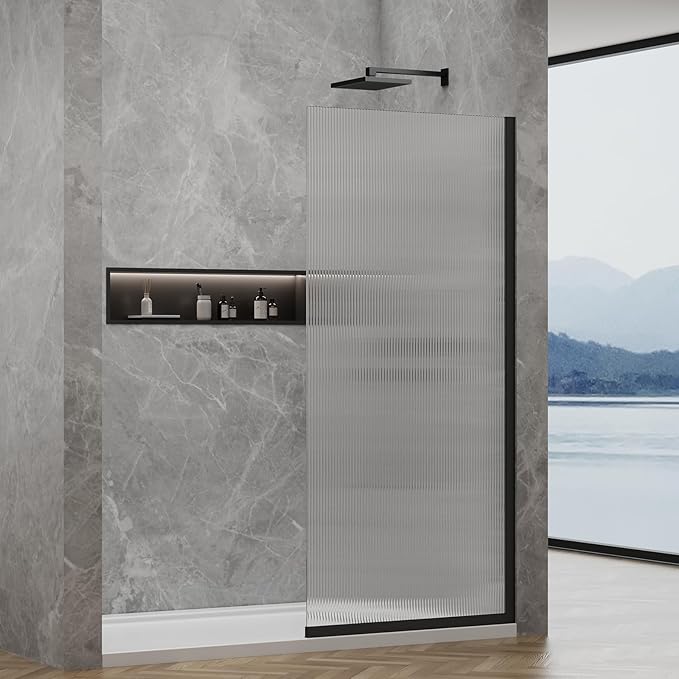 36"x76" Fixed Glass Shower Door, 3/8" Thick Fluted Privacy Tempered Glass