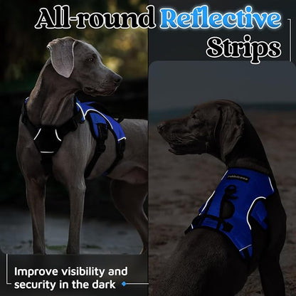 rabbitgoo Escape Proof Dog Harness for X-Large, No Pull with Lift Handle | No Escape, Full Soft Padded, Reflective Adjustable Vest, Leash Clip for Walking Hiking Training, Blue, X-Large