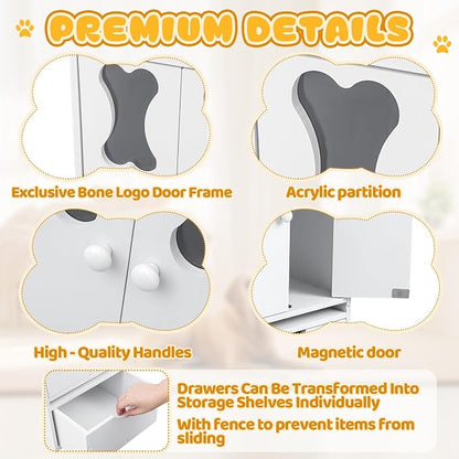 Teenyyou 22.84 x 12.99 x 12.6 Inch Pet Wardrobe Closet Dog Toy Clothes Storage Organizer with Doors and Telescopic Hanging Rod Combinable Drawers Closet Rack for Small Dog Cat Toys Clothes Accessories