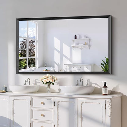 Black Bathroom Mirror 30 x 50 Inch Rectangle Wave Beveled