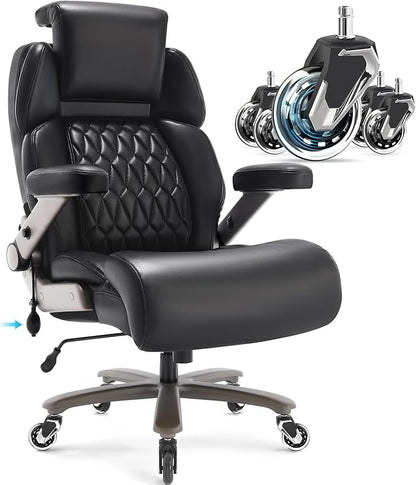 Big and Tall Office Chair 700lbs - Adjustable Headrest&Lumbar Support, 3D Flip Arms, Large Wheels &Heavy Duty Metal Base, Ergonomic High Back Computer Chair Desk Chair, Thick Padded Extra Wide Seat
