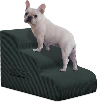 Dog Stairs Steps for High Bed, 3 Steps Pet Steps for Small Dogs Non-Slip Removable Washable Cover Ramp for Indoor Outdoor Car Couch Sofa, Dark Gray