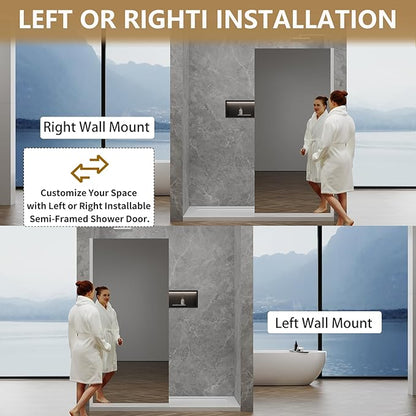 36"x76" Fixed Glass Shower Door, Single Mirror Privacy 3/8" Thick Tempered Glass