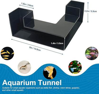 Black Aquarium Cave for Fish and Shrimp – Fish Tank Tunnel Hideout, Natural Decorative Tank Ornament for Betta, Shrimp, and Small to Medium Aquatic Tanks