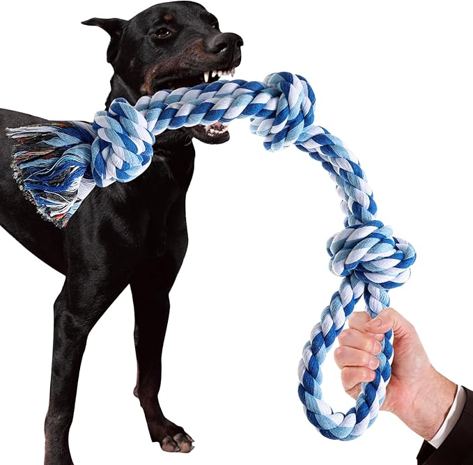 Dog Rope Toys Indestructible Dog Toys, Dog Chew Toys for Aggressive Chewers, Tough Puppy Teething Chew Toys for Boredom, Dental Cleaning Tug of War Dog Toy, Great for Small to Large Breed, Blue