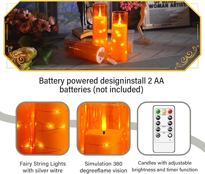 Flameless Candles with Embedded Star String, Battery Operated LED Pillar
