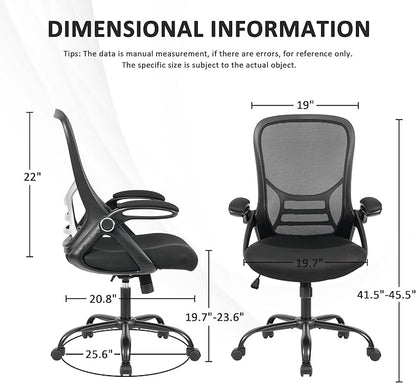 HYLONE Office Chair Ergonomic Desk Chair with Adjustable Armrests, Mesh Executive Chair, Home Office Computer Chairs for Long Hours(Black)