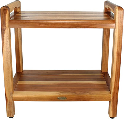 EcoDecors Eleganto 22" H Seat / 24" H Total Extended Height Teak Shower Bench | Supports up to 250 lbs, Safe and Stable Seating | Waterproof Wood Stool for Bathroom | Built-in Shelf