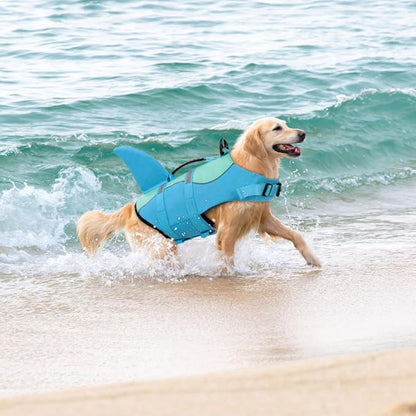 Shark Dog Life Jacket, Dog Life Vests for Boating, High Buoyant Pet Life Vest for Swimming, Adjustable Easy On Life Jackets for Small, Medium, Large Dogs (Pool Blue,L)
