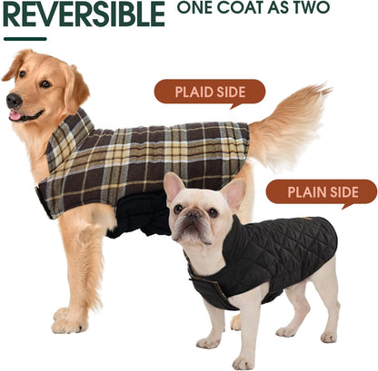 Kuoser Warm Dog Coat, Waterproof Dog Jacket for Extra Large Dogs, Adjustable Durable XXL Doggie Winter Coat Reversible Puppy Cold Weather Apparel from Small to Large Breed, New Brown XXL