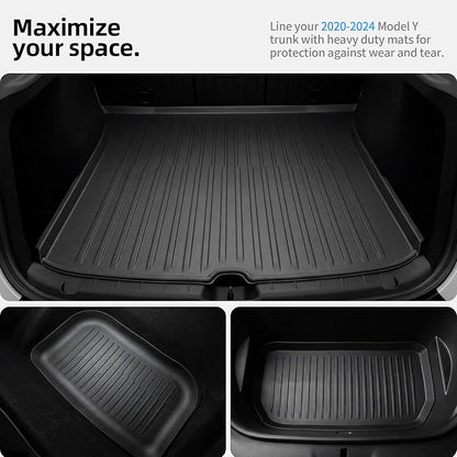 All Weather Cargo Liners for Tesla Model Y Trunk Mats,Front Frunk and Rear Trunk Tray Mats Protector 2021 2022 2023 2024 Accessories