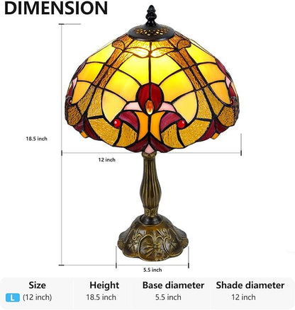 Majestic 12-Inch Tiffany Style Table Lamp,Handcrafted Baroque Stained Glass Lamp with 9W LED,Grand Tiffany Lamps for Living Room, Dining Room, Luxury Home Decor.