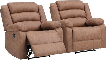 ANJ Manual Recliner Chair Set of 2, Breathable Faux Leather Reclining Chairs with Overstuffed Arm and Back, Living Room Single Sofa Recliners