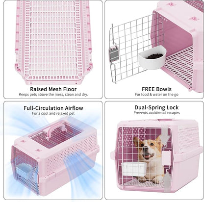 RIZZARI Hard-Sided Pet Carrier for Medium Dogs & Cats, 24" Travel Crate | Airline-Friendly Size,Durable Hard-Sided,Ventilation Openings,Secure Metal Wire Door,Comfortable Carry Handle