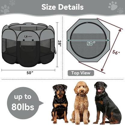 Siedihit Playpen for Extra Large Dog Cat, Dogs Tent Crate Cage | Indoor/Outdoor, Portable Pop Up Dog Kennel with Carrying Bag for Rabbits (Dark Grey, Extra Large)