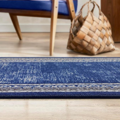 Antep Rugs Alfombras Bordered Modern 2x4 Non-Slip (Non-Skid) Low Pile Rubber Backing Kitchen Area Rug (Navy, 2'3" x 4')