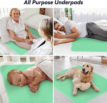 4 Pack 36” x 36” Extra Heavy Absorbency Washable Underpads Bed Pads | WaterProof Quick Drying Nursing Pads Incontinence, Reusable Washable Pee Pads for Dogs, Diaper Changing & Adults