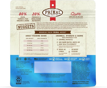 Primal Freeze Dried Raw Dog Food Nuggets, Duck, Complete & Balanced Meal, Also Use as Topper or Treat, Premium, Healthy, Grain Free, High Protein Raw Dog Food, 14 oz