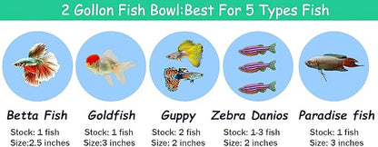 2 Gallon Glass Fish Tank,Sturdy Nicely Betta Fish Bowl,Small Aquariums for Small Ornamental Fish and Reptiles,High Transparency Glass Good View of Your pet,with Three Support Feet