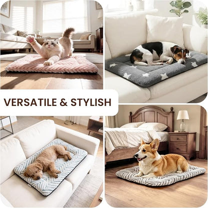 Mora Pets Cat Bed for Indoor Cats & Small Dogs Washable Flat Cat Bed Mat Soft Fluffy Dog Crate Kennel Carrier Pad with Anti-Slip Bottom for Pet Cage Travel Sleeping Chevron Blue 22 x 13