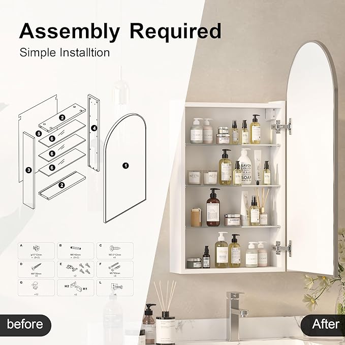 Arched Medicine Cabinets with Mirror, Wall Mounted Brushed Nickel Mirror Cabinet