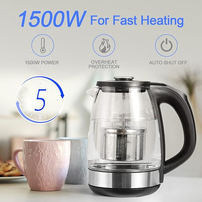 ShanSon Electric Kettle with Tea Infuser 1.7L Temperature Control Glass