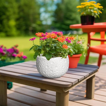 Ceramic Plant Pot - 8 Inch Round Planter with Drainage Hole, Decorative Plant Pots for Indoor Outdoor Plants, Modern Unique Flower Pots, House Living Room Decor, Housewarming Gifts, White