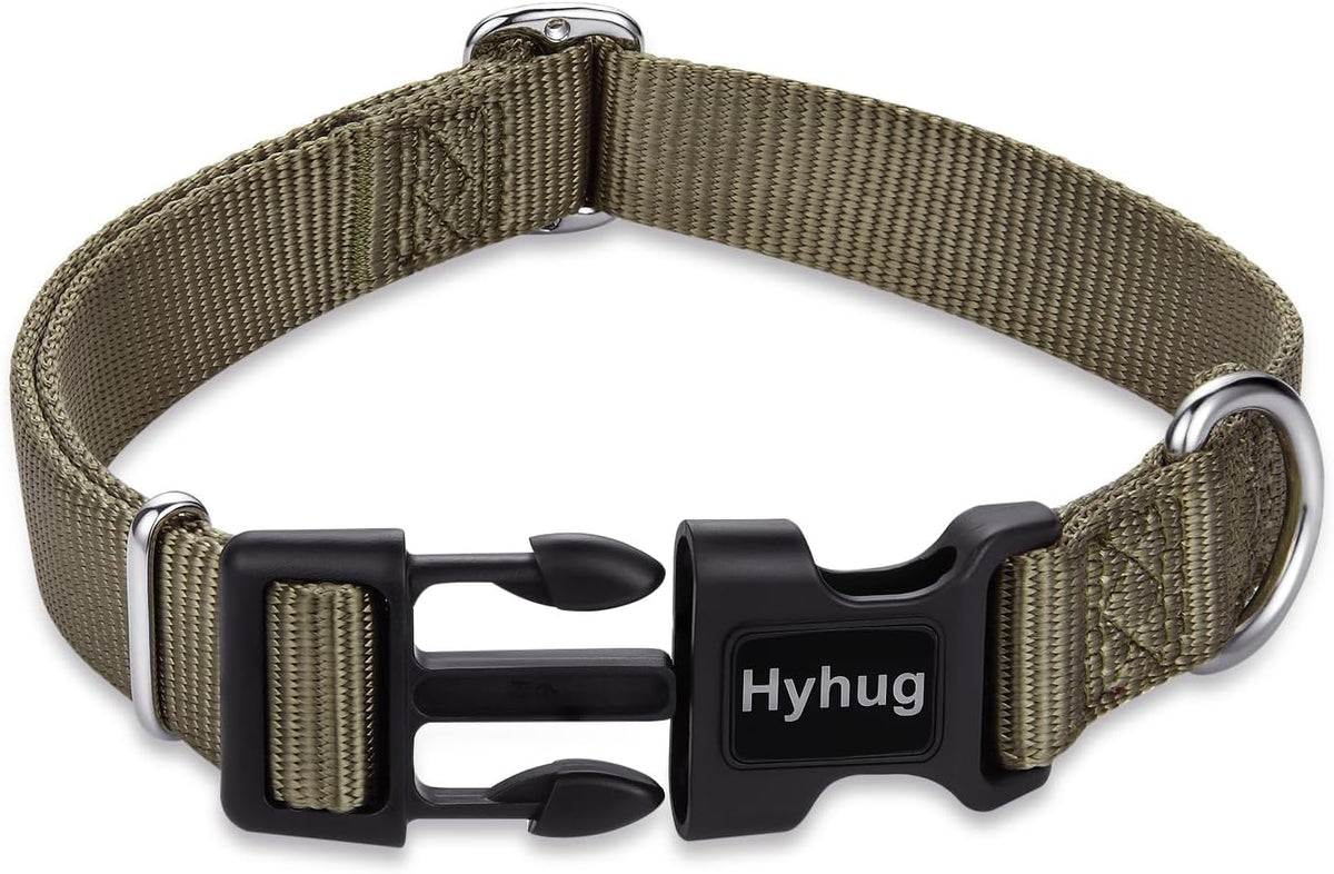 Hyhug Pets Classic Regular Heavy Duty Nylon Dog Basic Collar for Medium Dogs Daily Use Walking Jogging. (Medium, Military Green)