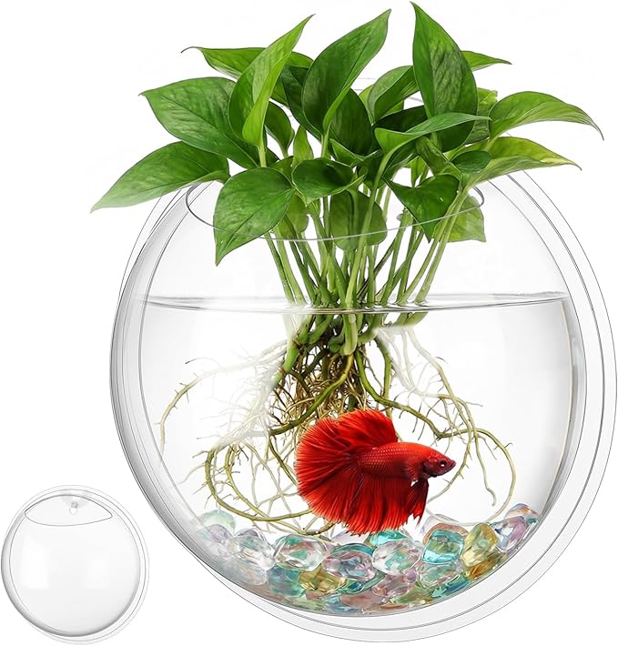 iplusmile Wall Mounted Fish Bowl - 9 Inch Round Acrylic Betta Fish Tank, Hanging Bubble Vase for Plant Propagation & Home Office Wall Decorations