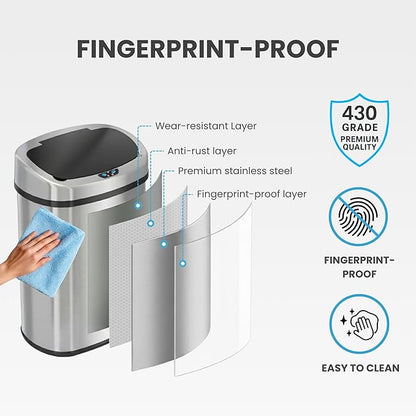 iTouchless 50 Liter / 13 Gallon Stainless Steel Kitchen Trash Can