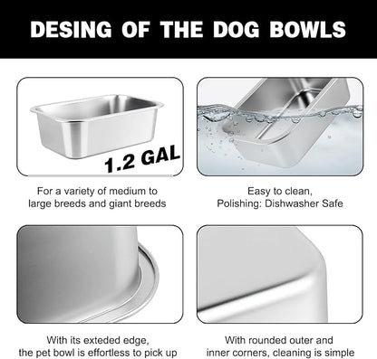 1.2 Gallon Elevated Large Dog Water Bowl, 4 Adjustable Height 7.8'',9.2'',10.6'',12''Raised Stainless Steel Bowl Stand for Small/Medium/Large Breed, Metal Dog Feeding Station for Relief Joint Pressure