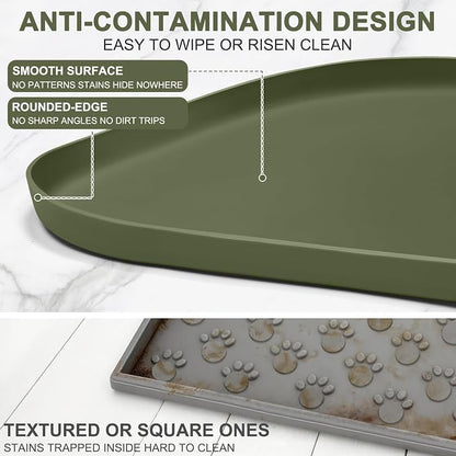 SMILOOL Waterproof Silicone Pet Food Mat with Raised Edge for Dog & Cat | 36" x 24" Non-Slip Large Pet Feeding Mats with Lip for Food & Water Bowl, Food Grade, Easy Cleaning, Light Olive Green