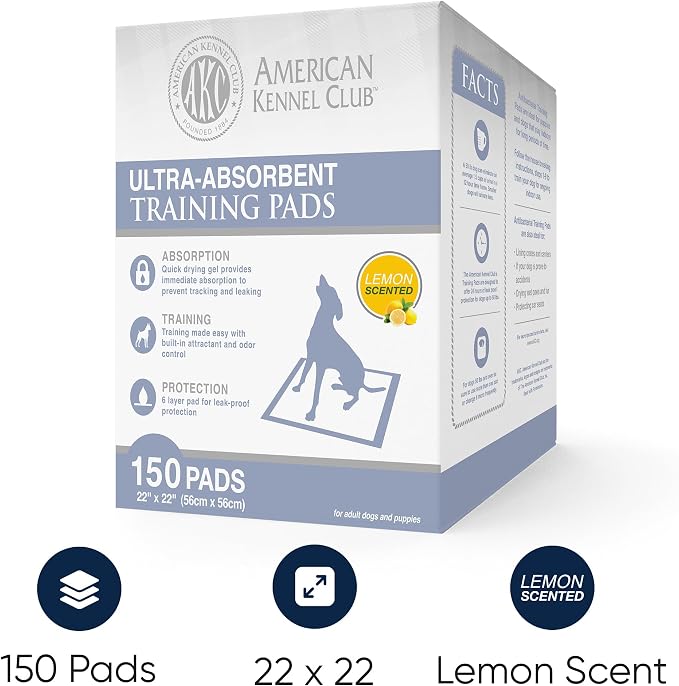 AMERICAN KENNEL CLUB AKC 63865 22 x 22 Yellow Disposable Dog Training Pads - Lemon Scented - Pack of 150