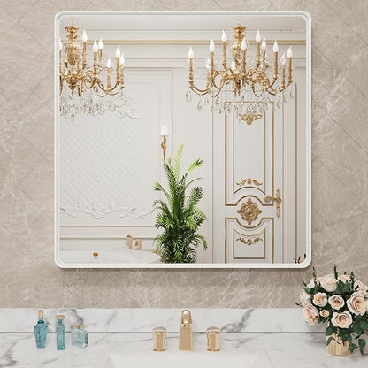 LOAAO 36x36 Inch White Metal Framed Bathroom Mirror