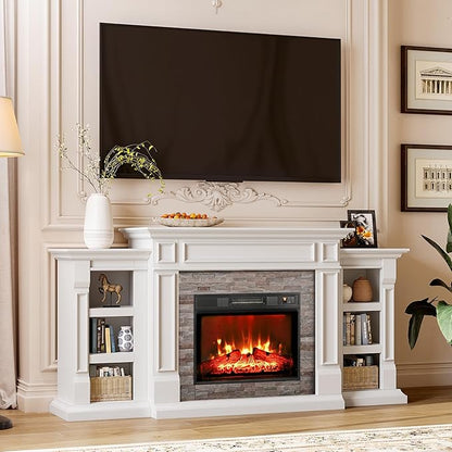 72" Electric Fireplace with Mantel, Fireplace TV Stand